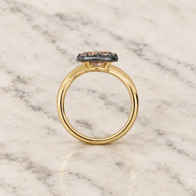 Pink Oval Lab Grown Diamond Engagement Ring East-West Bezel-Prong 14K Yellow Gold IGI Certified - alternate view