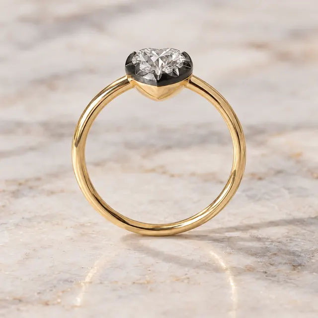 Heart-Shaped Lab-Grown Diamond Solitaire Ring, Blackened Gold Setting (14K Yellow Gold) - alternate view