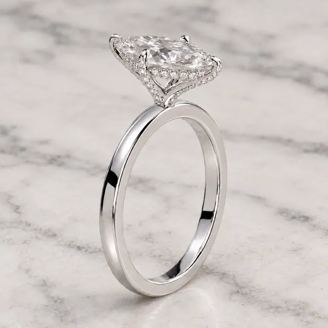 Marquise Lab Grown Diamond Engagement Ring Solitaire 14K White Gold E VVS2 Prong Set - alternate view