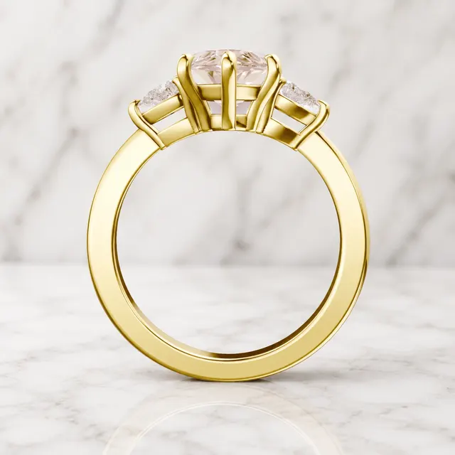 Pink Marquise Lab Grown Diamond Engagement Ring Three Stone 14K Yellow Gold Pear Side Stones - alternate view