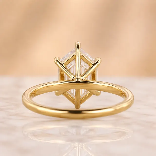 Hexagon Lab Grown Diamond Engagement Ring Solitaire 14K Yellow Gold IGI Certified 2 Carat E VVS2 - alternate view