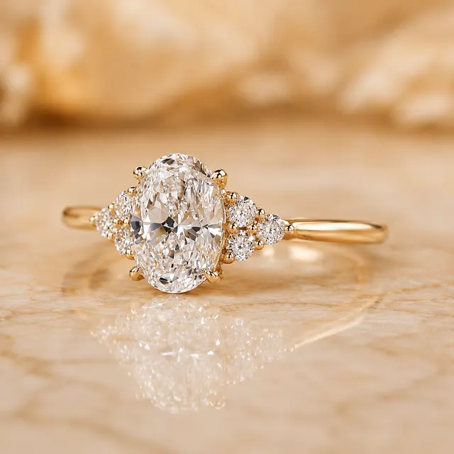 Oval Lab Grown Diamond Engagement Ring  7 Stone Cluster 14K Yellow Gold  IGI Certified 2 Carat E VVS2 - alternate view