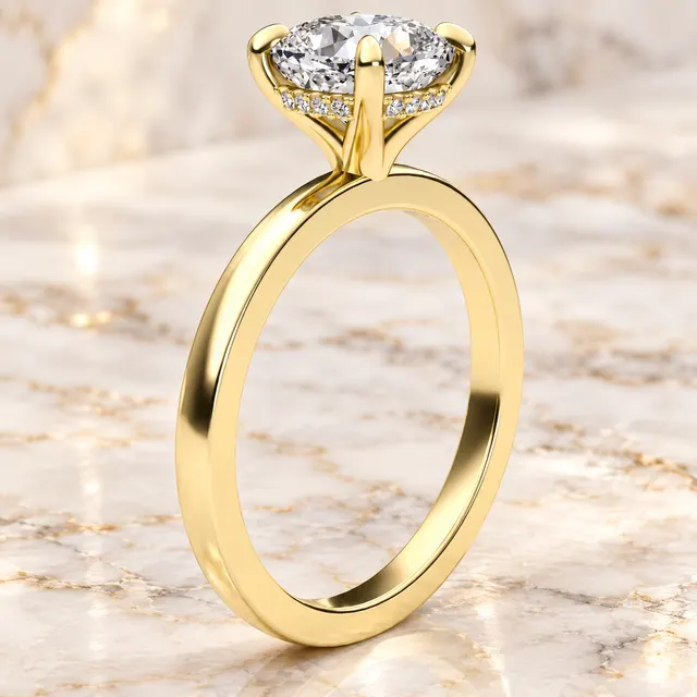 Cushion Lab Grown Diamond Engagement Ring Hidden Halo Solitaire 14K Yellow Gold VVS2 E - alternate view
