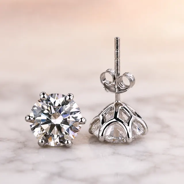Round Lab Grown Diamond Stud Earrings Six Prong Solitaire 14K White Gold IGI Certified 2 Carat - alternate view
