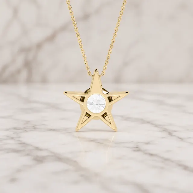 Round Lab Grown Diamond Star Pendant Necklace Bezel 14K Yellow Gold IGI Certified 2ct - alternate view