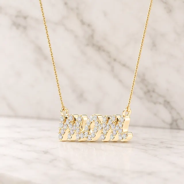 Round Lab Grown Diamond Nonna Name Pendant Necklace – 14K White Gold – 1/2ct E VVS2 Diamond-Set Letters - alternate view