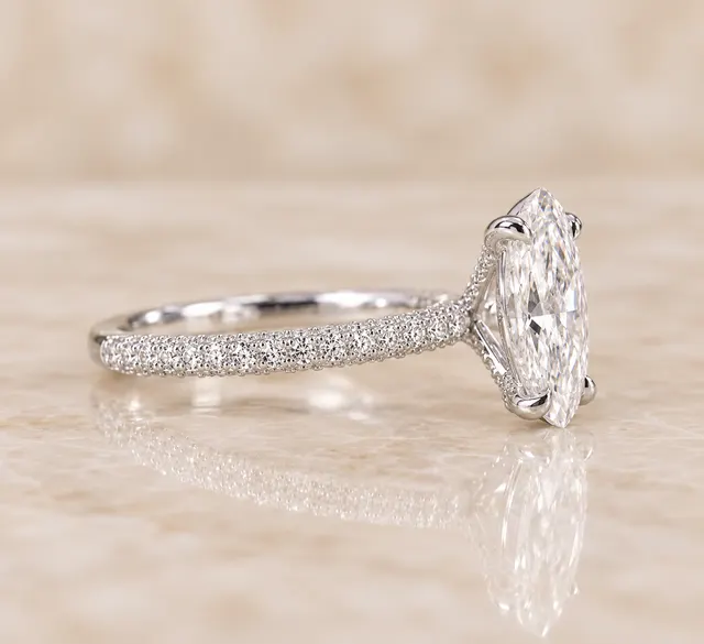 Moval Lab Grown Diamond Engagement Ring Pave Band 14K White Gold IGI Certified Solitaire - alternate view