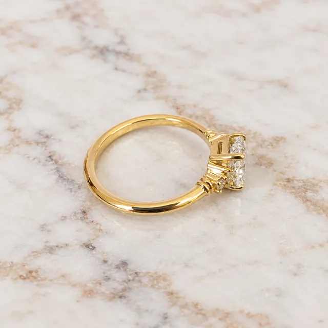 Radiant Lab Grown Diamond Engagement Ring Five Stone Art Deco 18K Yellow Gold IGI Certified - alternate view