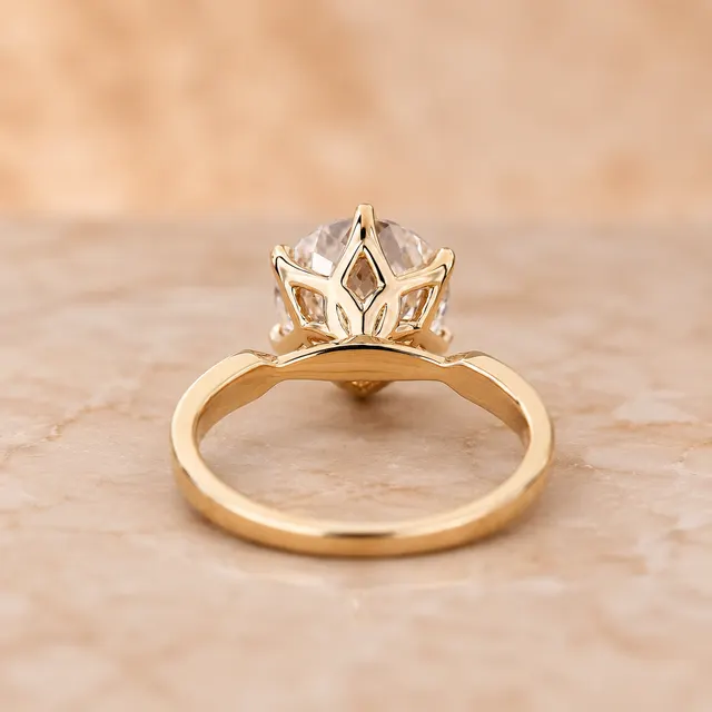 Round Portuguese Cut Lab Grown Diamond Engagement Ring – Six Prong Solitaire 14K Yellow Gold – IGI Certified E VVS2 - alternate view