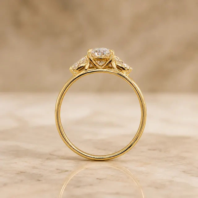 Oval Lab Grown Diamond Engagement Ring Three Stone 14K Yellow Gold IGI Certified E VVS2 - alternate view