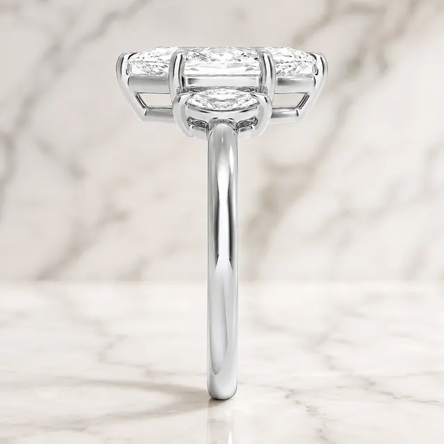 Marquise Lab Grown Diamond Engagement Ring Three Stone 14K White Gold E VVS2 - alternate view