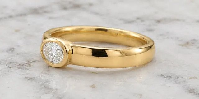 Oval Lab Grown Diamond Engagement Ring East West Bezel Cigar Band 14K Gold IGI Certified - alternate view