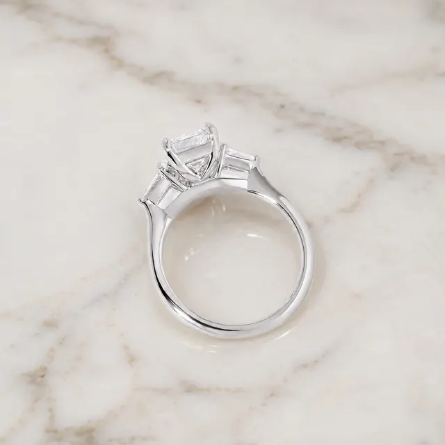 Emerald Cut Lab Grown Diamond Engagement Ring Three Stone 14K White Gold Tapered Baguette,  E VVS2 - alternate view