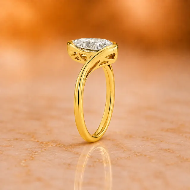 Pear Lab Grown Diamond Engagement Ring Bezel Solitaire Split Shank Twist 14K Yellow Gold IGI Certified 2 Carat - alternate view