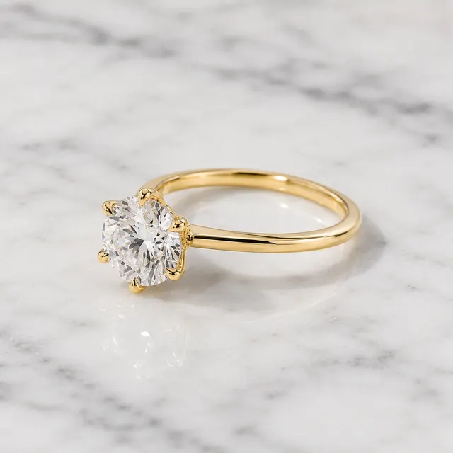 Round Lab Grown Diamond Engagement Ring Petal Prong Solitaire 14K Gold Lotus Crown Setting - alternate view