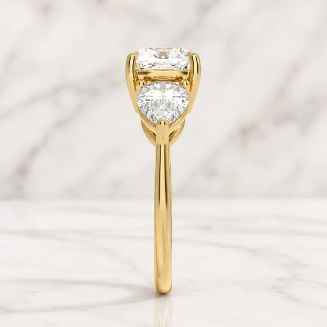 Cushion Lab Grown Diamond Engagement Ring Three Stone 14K Yellow Gold Pear Side Stones 1.3 Carat - alternate view