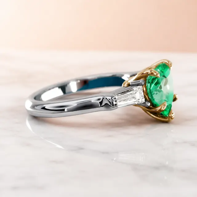 Heart Lab Grown Emerald Engagement Ring Three Stone Baguette 14K Two-Tone Gold – 2 Carat IGI - alternate view