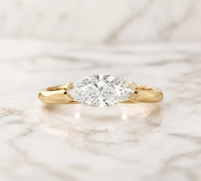 Marquise Lab Grown Diamond Engagement Ring East-West Solitaire 14K Gold IGI Certified 2 Carat E VVS2