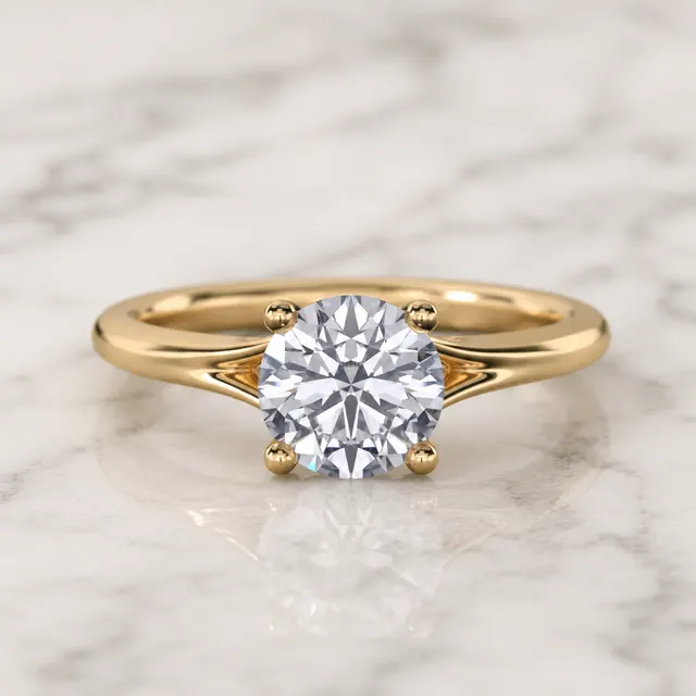 Round Lab Grown Diamond Engagement Ring Petite Split Shank 14K Yellow Gold 1ct E VVS2