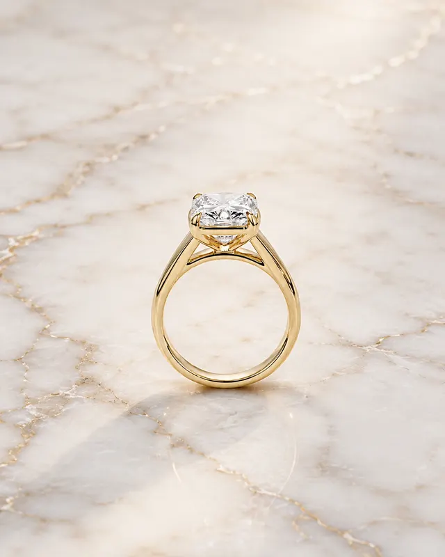 Elongated Cushion Lab Grown Diamond Engagement Ring Four-Claw Solitaire 14K Yellow Gold  - alternate view