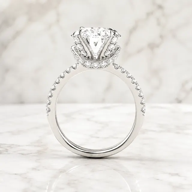 Oval Lab Grown Diamond Engagement Ring Split Shank Pavé 14K White Gold IGI Certified 4 Carat E VVS2 - alternate view