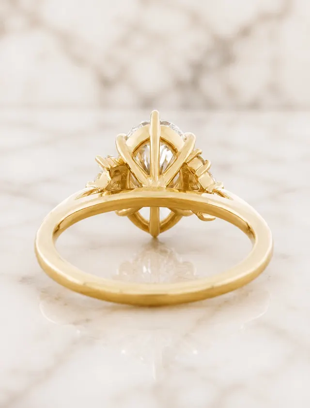 Oval Lab Grown Diamond Engagement Ring Cluster Pear Accent 14K Yellow Gold IGI Certified E VVS2 - alternate view