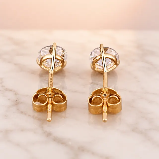 Portuguese Cut Lab Grown Diamond Stud Earrings Martini Setting 14K Gold E VVS2 Lab Diamond - alternate view