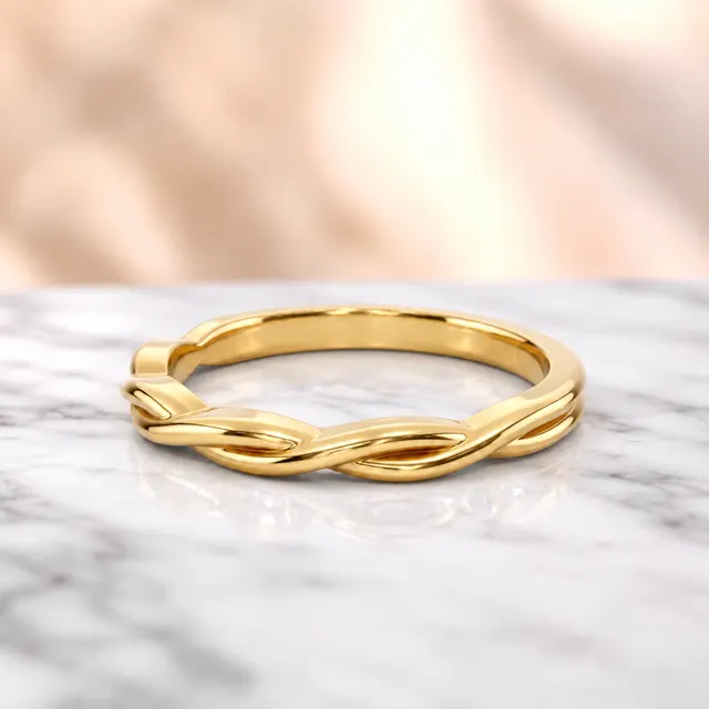 Twisted Wedding Band – Vine Twist 14K Yellow Gold – Stackable Ring for Her