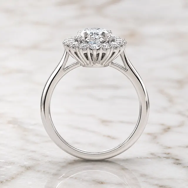 Oval Lab Grown Diamond Engagement Ring Halo 14K White Gold 0.48ctw Diamonds - alternate view