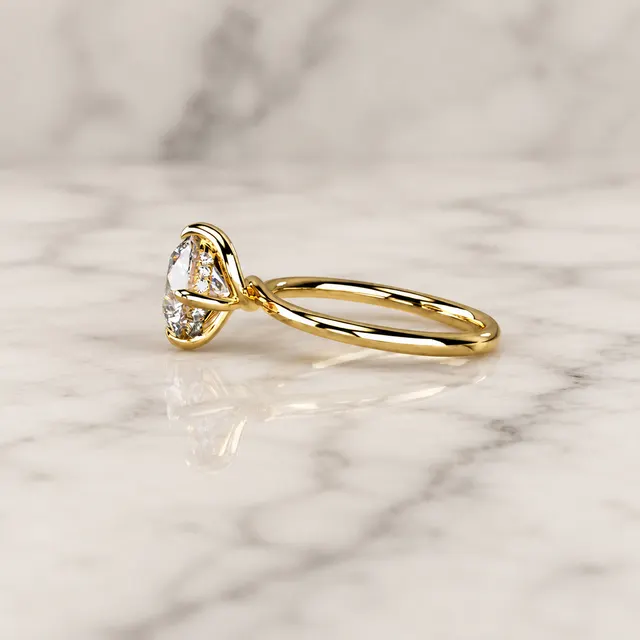 Portuguese Cut Round Lab Grown Diamond Engagement Ring Hidden Halo Solitaire 14K Yellow Gold IGI Certified 2 Carat - alternate view