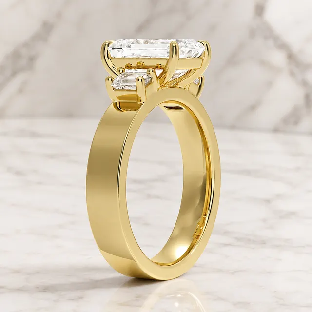 Emerald Cut Lab Grown Diamond Engagement Ring Three Stone 14K Yellow Gold  - alternate view
