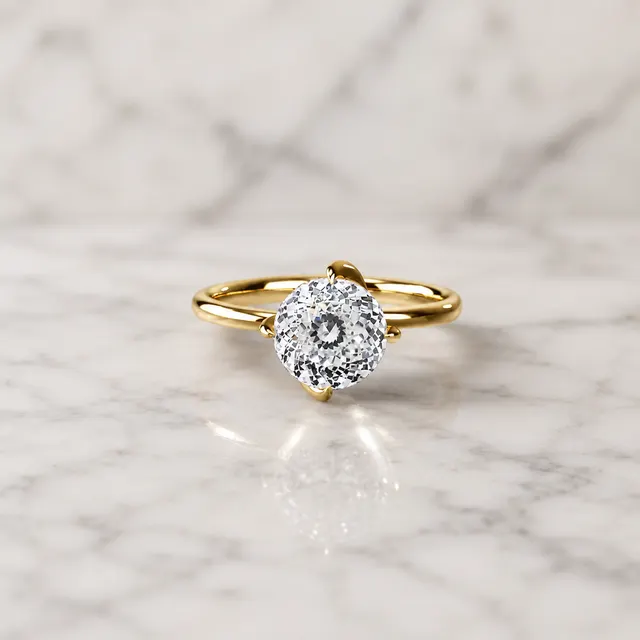 Portuguese Cut Round Lab Grown Diamond Engagement Ring Hidden Halo Solitaire 14K Yellow Gold IGI Certified 2 Carat