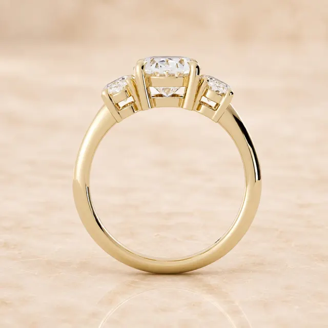 Oval Lab Grown Diamond Engagement Ring Three Stone 14K Yellow Gold Claw Prong Setting, E/VVS2 - alternate view