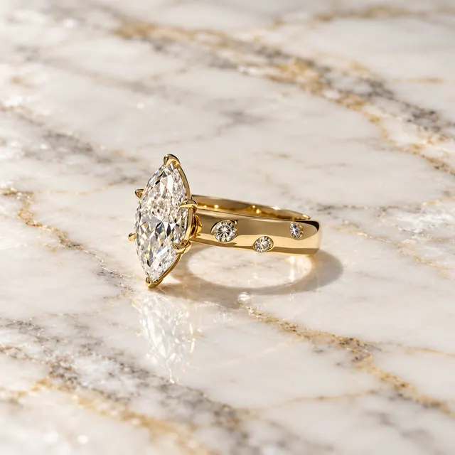 Marquise Lab Grown Diamond Engagement Ring Scattered Solitaire 14K Yellow Gold E VVS2 - alternate view