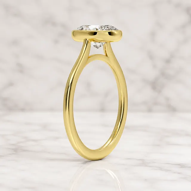 Oval Lab Grown Diamond Engagement Ring Bezel Solitaire 14K Yellow Gold E Color, IGI Certified - alternate view