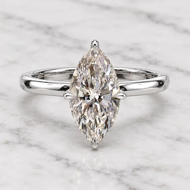 Marquise Lab Grown Diamond Engagement Ring Solitaire 14K White Gold E VVS2 Prong Set