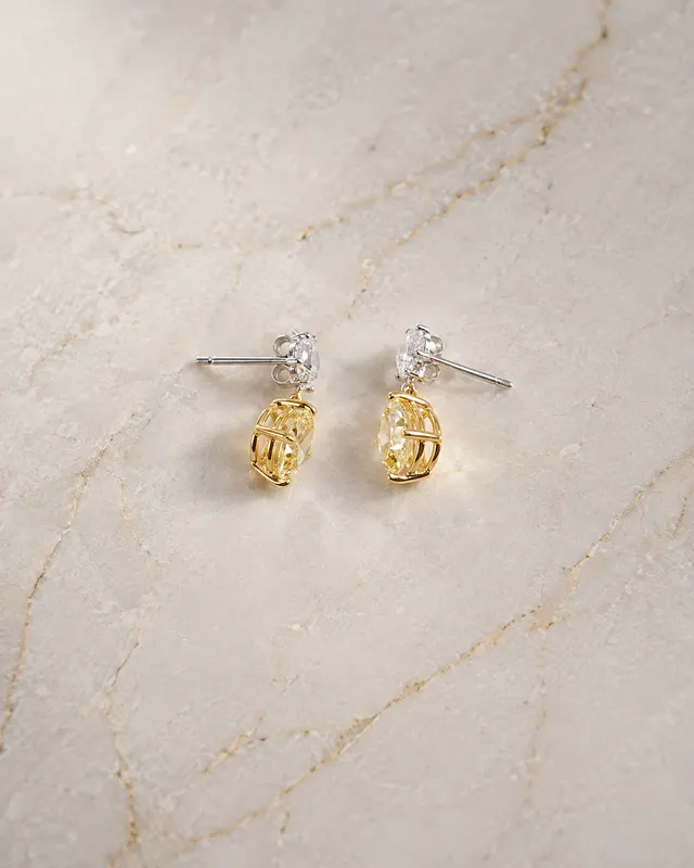 Cushion Lab Grown Diamond Drop Earrings Two Stone 14K White & Yellow Gold – IGI Certified 6 Carat - alternate view