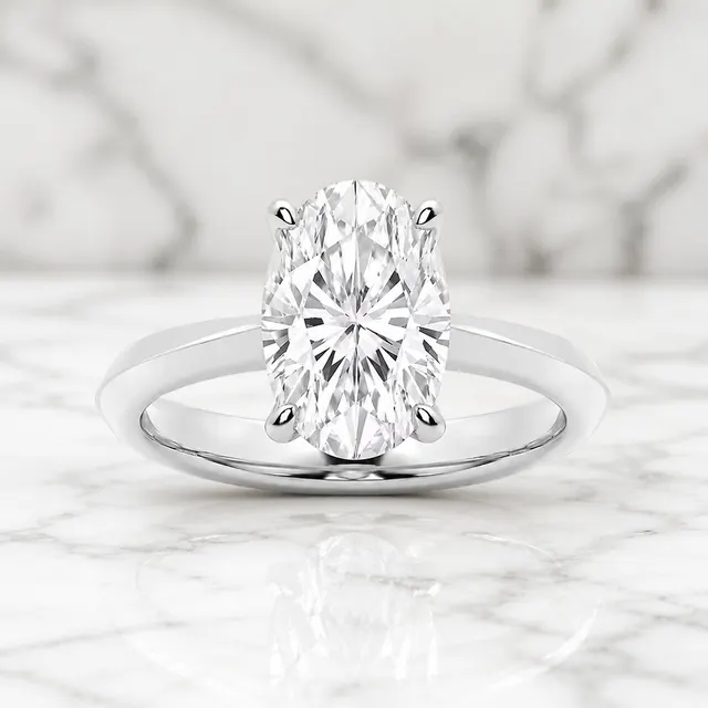 Oval Lab Grown Diamond Engagement Ring Knife Edge Solitaire 14K White Gold IGI Certified 4 Carat E VVS2