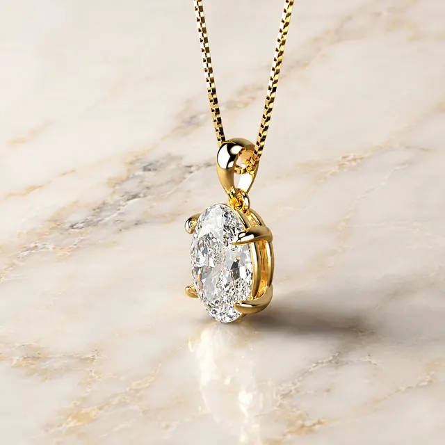 Oval Lab Grown Diamond Solitaire Pendant Necklace Four-Prong 18K Gold IGI Certified - alternate view