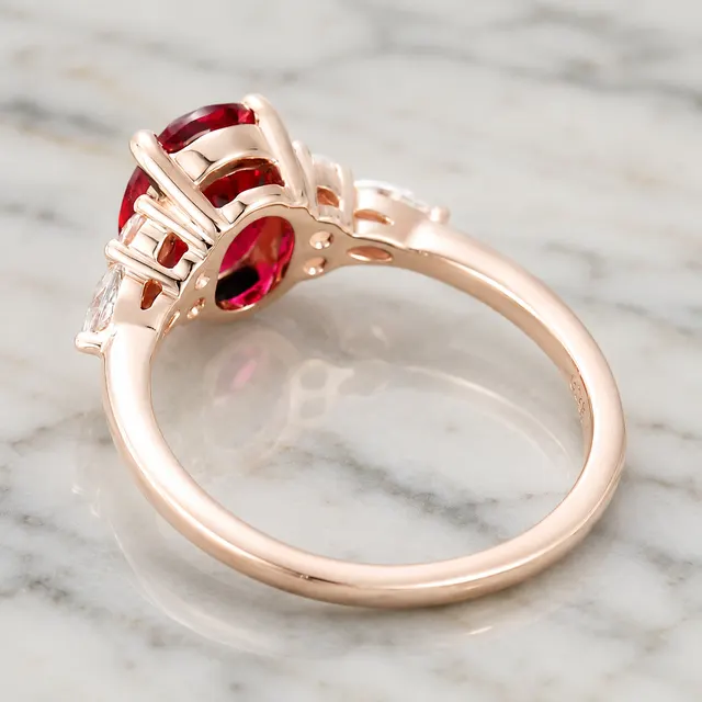 Oval Ruby Engagement Ring Solid Gold Setting Red Gemstone Anniversary Gift for Her - alternate view