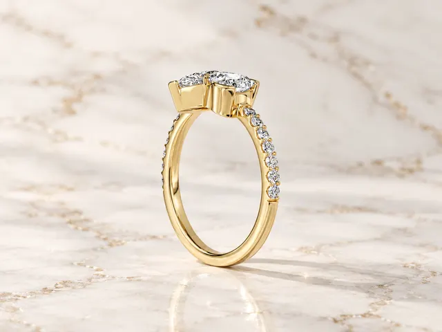 Toi et Moi Lab Diamond Engagement Ring: Heart & Pear Cut, 14K Gold Pave Band - alternate view