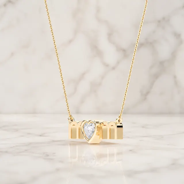Heart Lab Grown Diamond Mom Pendant Necklace Bezel 14K Yellow Gold 1/2ct E VVS2 Gift for Her - alternate view