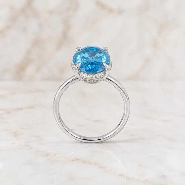 Blue Oval Lab Grown Diamond Engagement Ring Hidden Halo 14K White Gold 2 Carat VVS2 Fancy Color - alternate view
