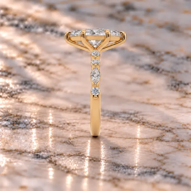 Dutch Marquise Lab Grown Diamond Engagement Ring Marquise Side Stone 14K Yellow Gold IGI Certified - alternate view
