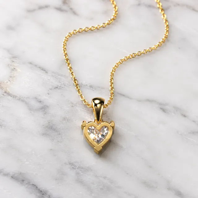 Heart Lab Grown Diamond Solitaire Pendant Three Prong 14K Yellow Gold – IGI Certified 1 Carat - alternate view