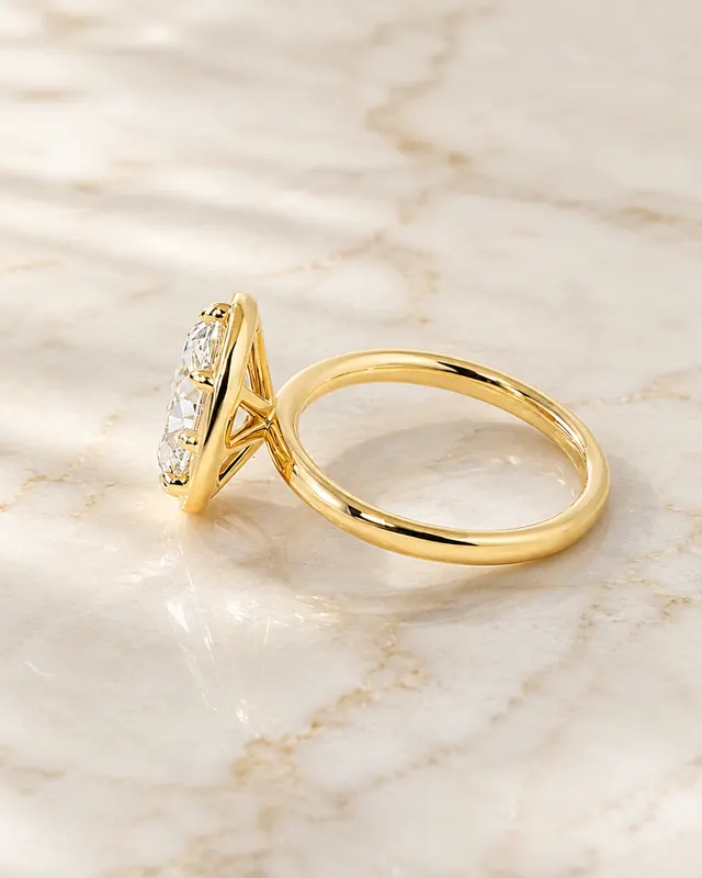 Oval Lab Grown Diamond Engagement Ring Bezel Hidden Halo 14K Yellow Gold Comfort-Fit Band - alternate view