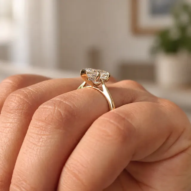 Dutch Marquise Lab Grown Diamond Engagement Ring Hidden Halo Solitaire 14K Yellow Gold IGI Certified 1.5 Carat - alternate view