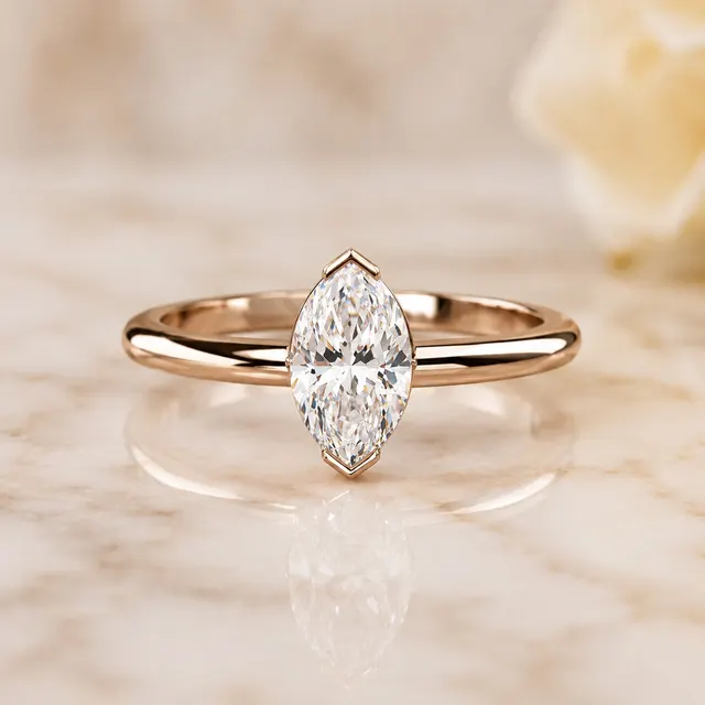 Marquise Lab Grown Diamond Engagement Ring Solitaire 14K Rose Gold – V-Prong 0.50 Carat VVS2