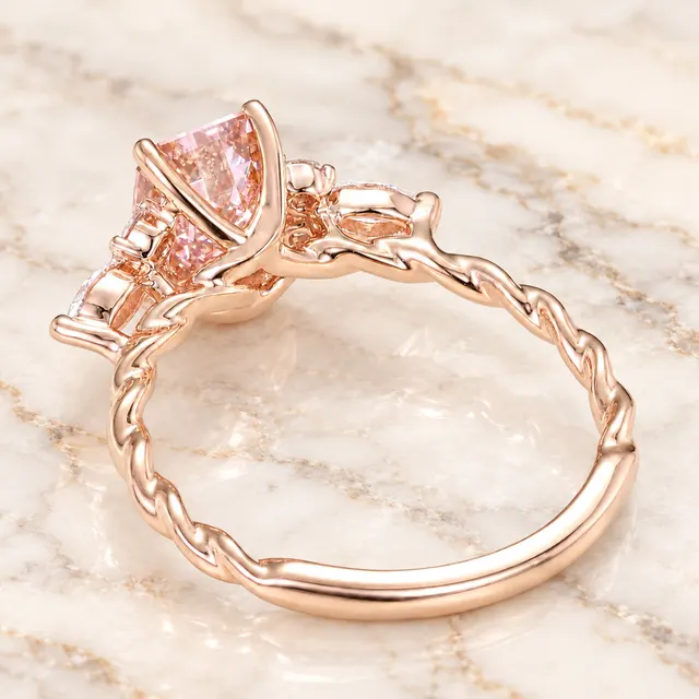 Emerald Cut Pink Lab Diamond Engagement Ring, Twisted Rose Gold Band, IGI Certified - alternate view