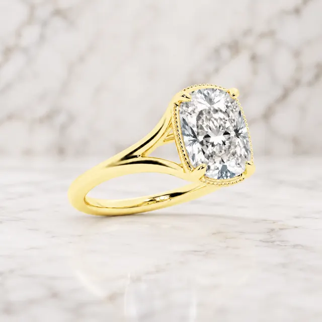 Elongated Cushion Lab Grown Diamond Engagement Ring Vintage Solitaire 14K Yellow Gold IGI Certified 2ct - alternate view